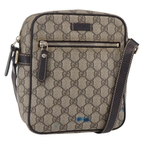 Authentic GUCCI GG Supreme Shoulder Bag PVC Beige Gold 233268